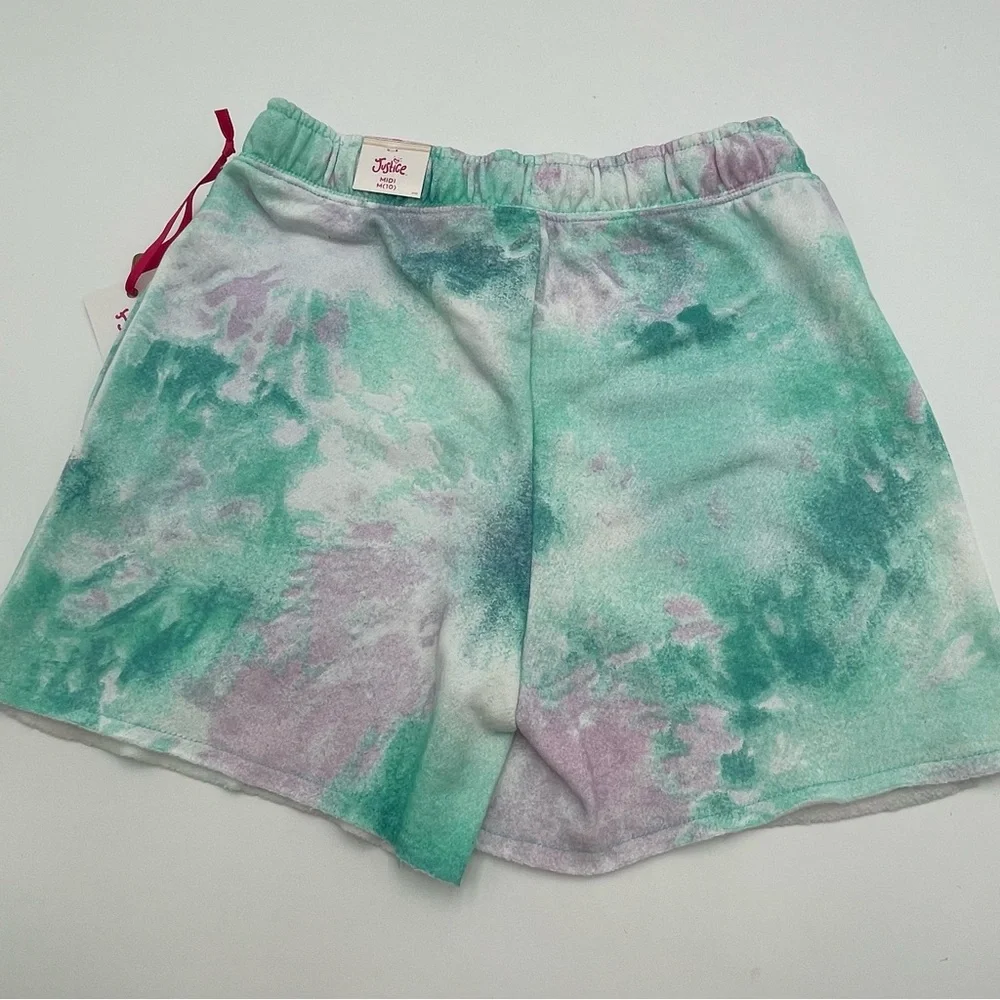 Justice Girls Shorts Size 10 Dolphin Blue Green Tye Die Peace Love Knit